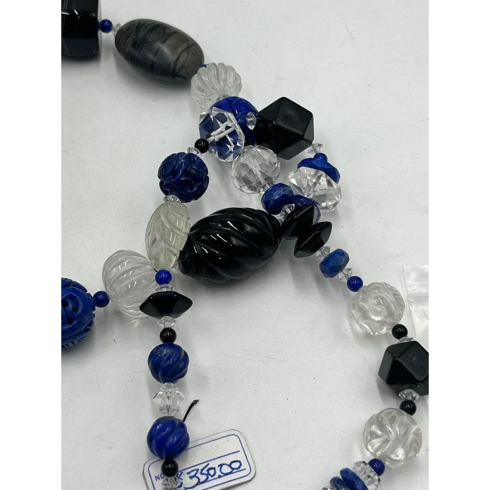 Neckings‎ by Paulette One of a Kind Chunky Carved Rock Quartz Blue Sodalite Onyx